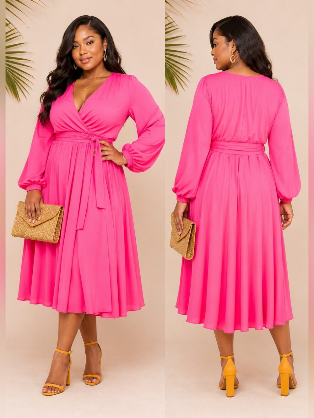 NWT Meghan Los Angeles Women’s Pink Belted V Neck Wrap Midi Dress Size 2XL